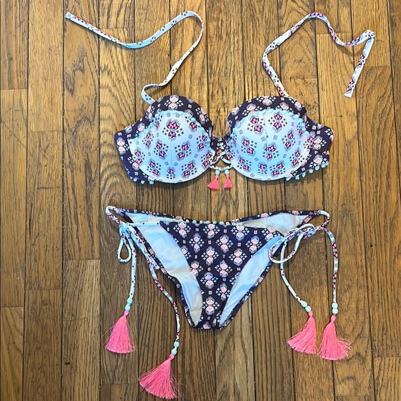 Colorful Patterned Bikini with Tassels - Picture 1 of 5